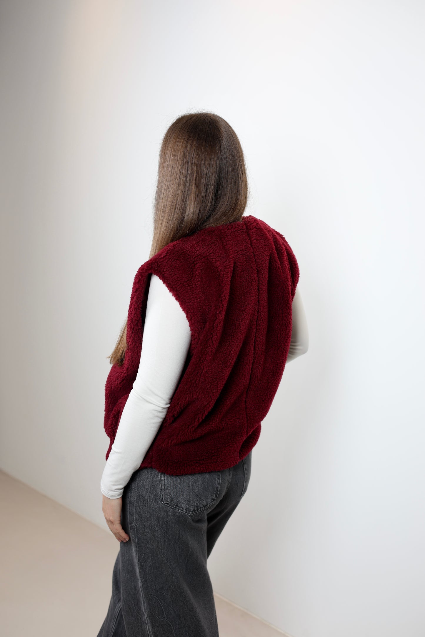 Oversize Teddy Weste - Burgunder