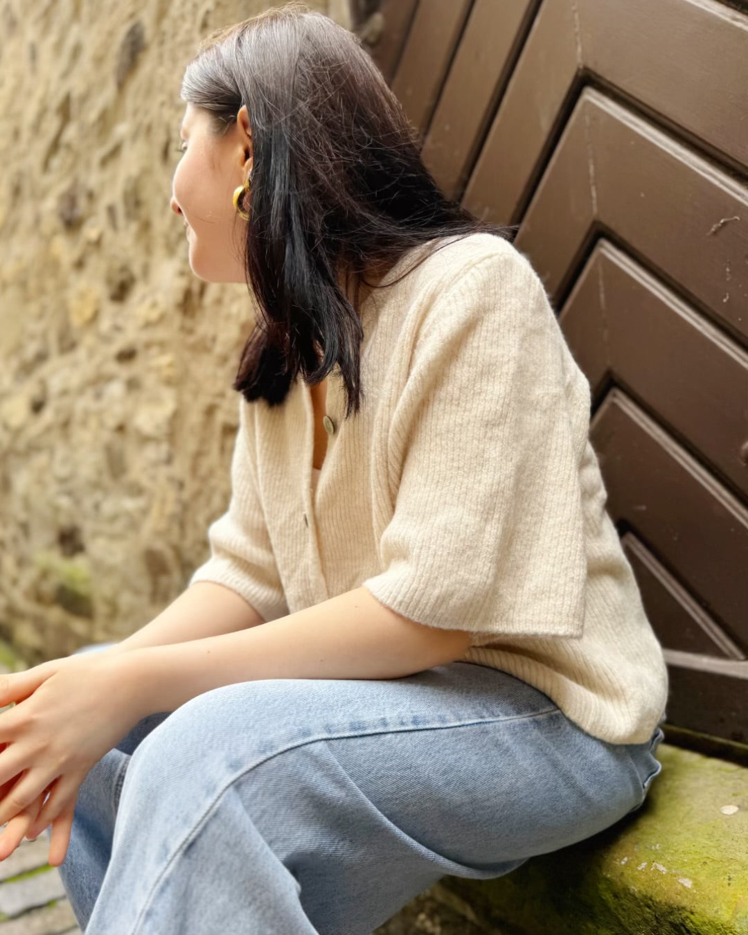 Strickjacke Kurzarm Ina - CreamBeige
