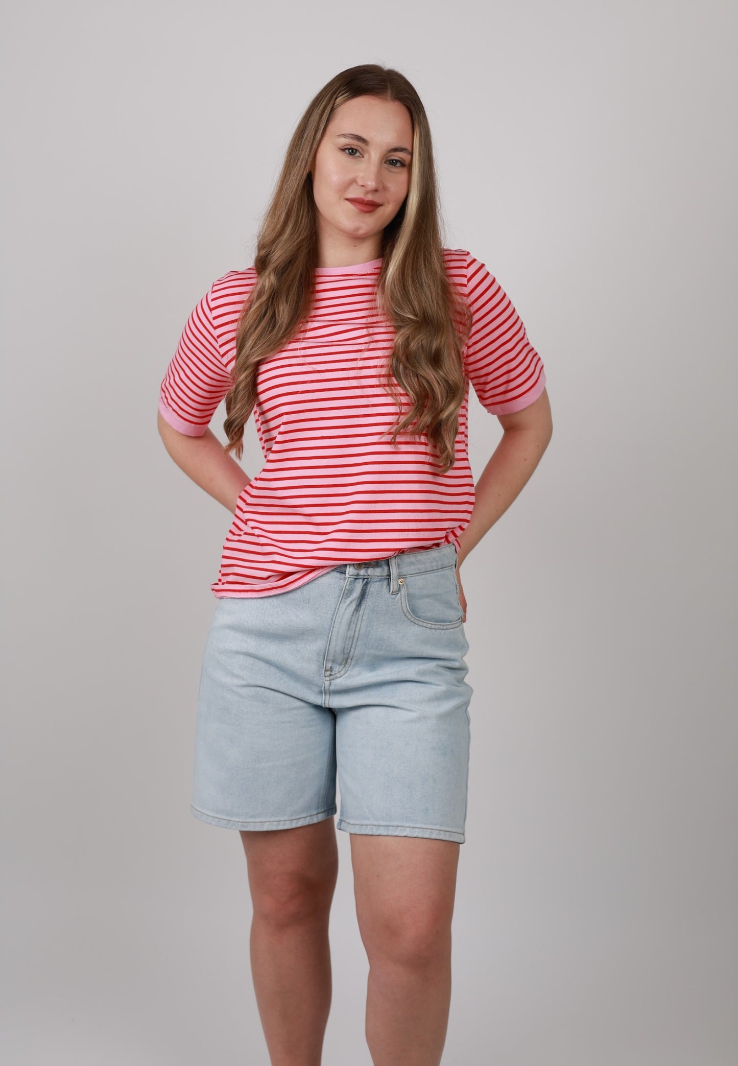 T-Shirt gestreift - Rosa mit Rot