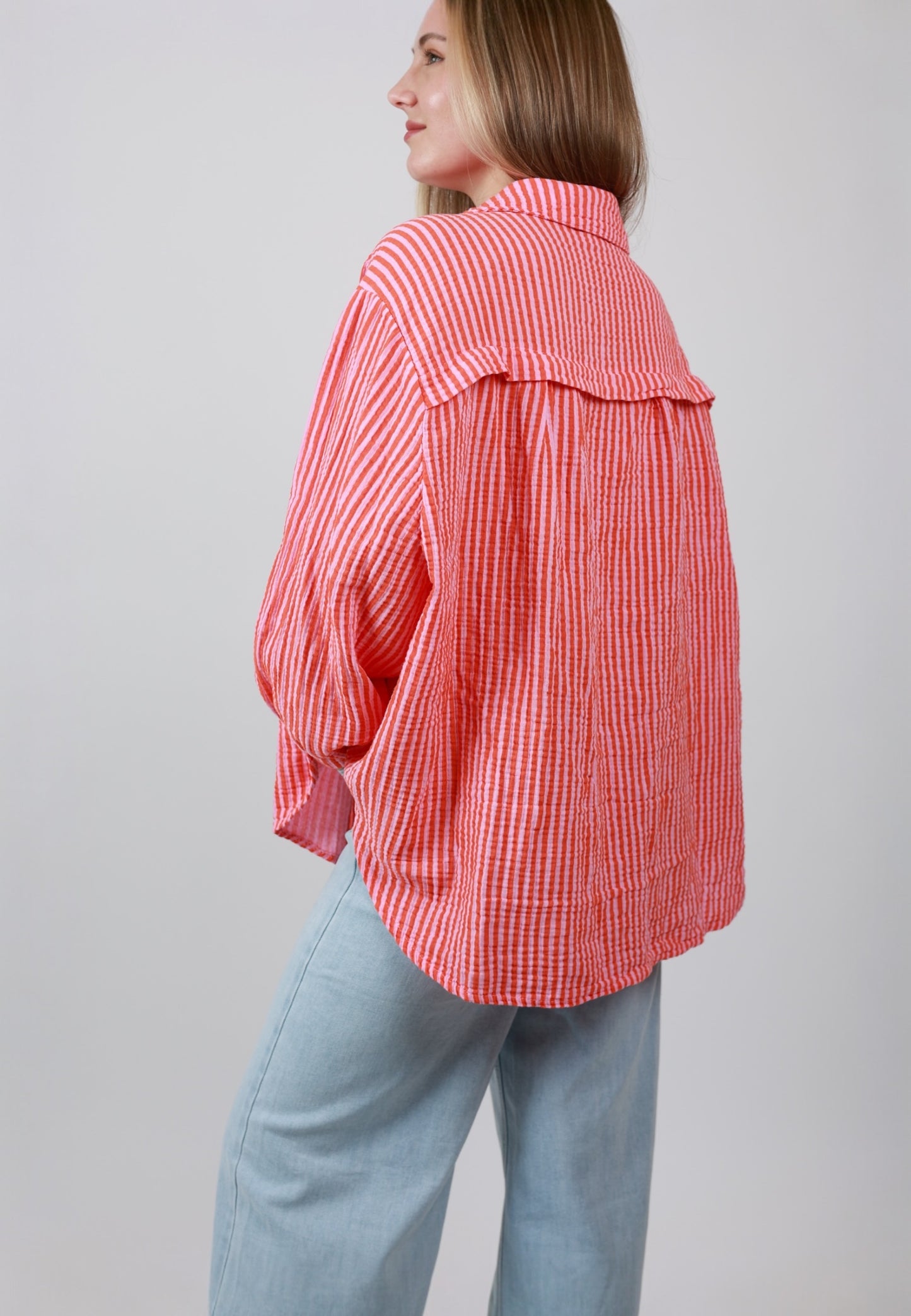 Musselinbluse Stripes - Rosa Orange