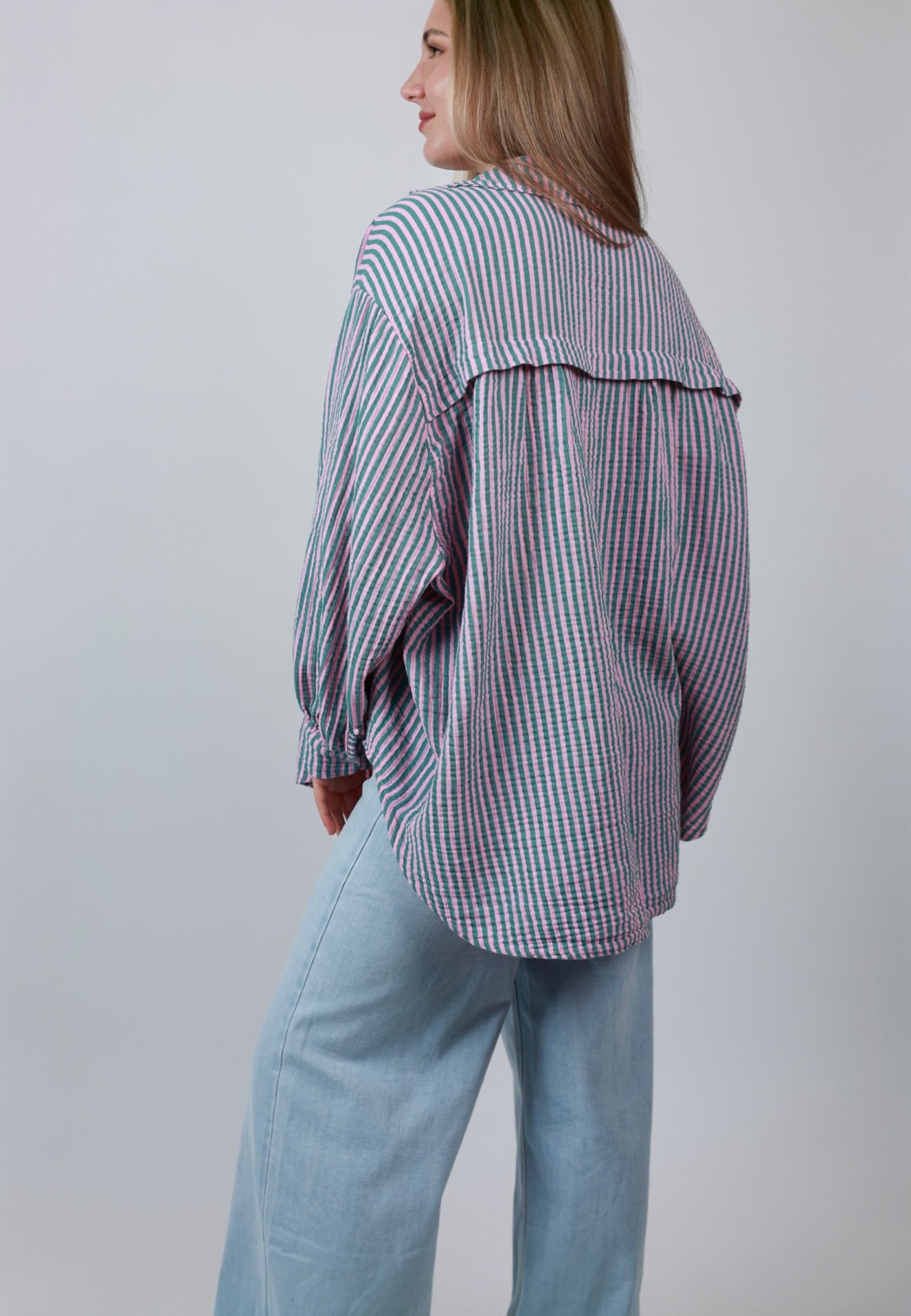 Musselinbluse Stripes - Rosa Grün