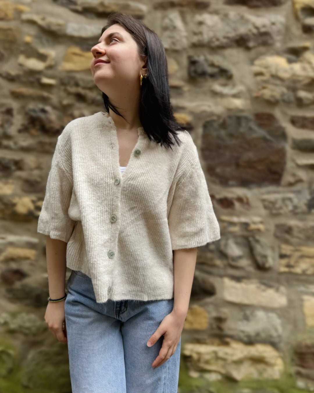 Strickjacke Kurzarm Ina - CreamBeige