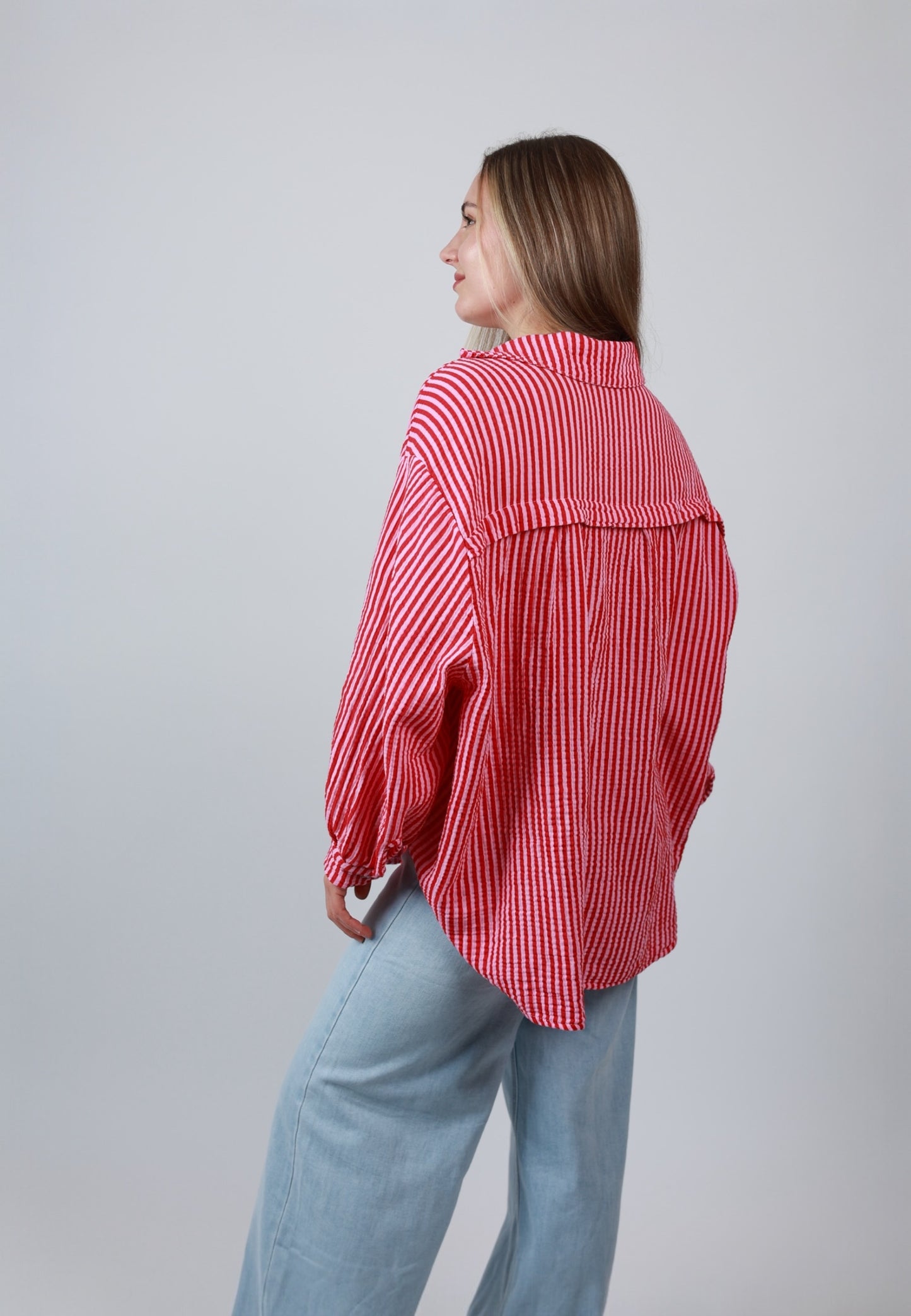Musselinbluse Stripes - Rosa Rot