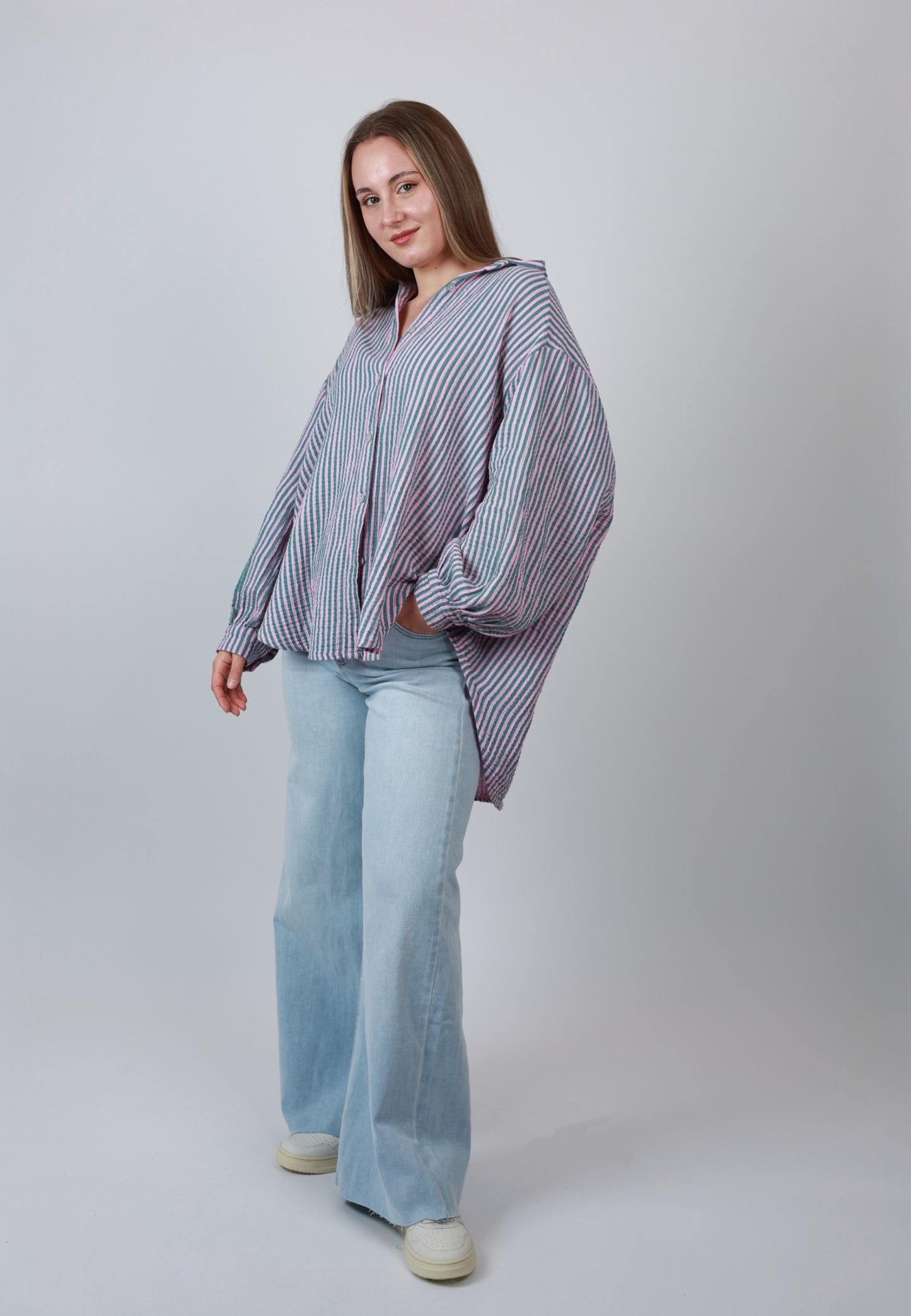 Musselinbluse Stripes - Rosa Grün
