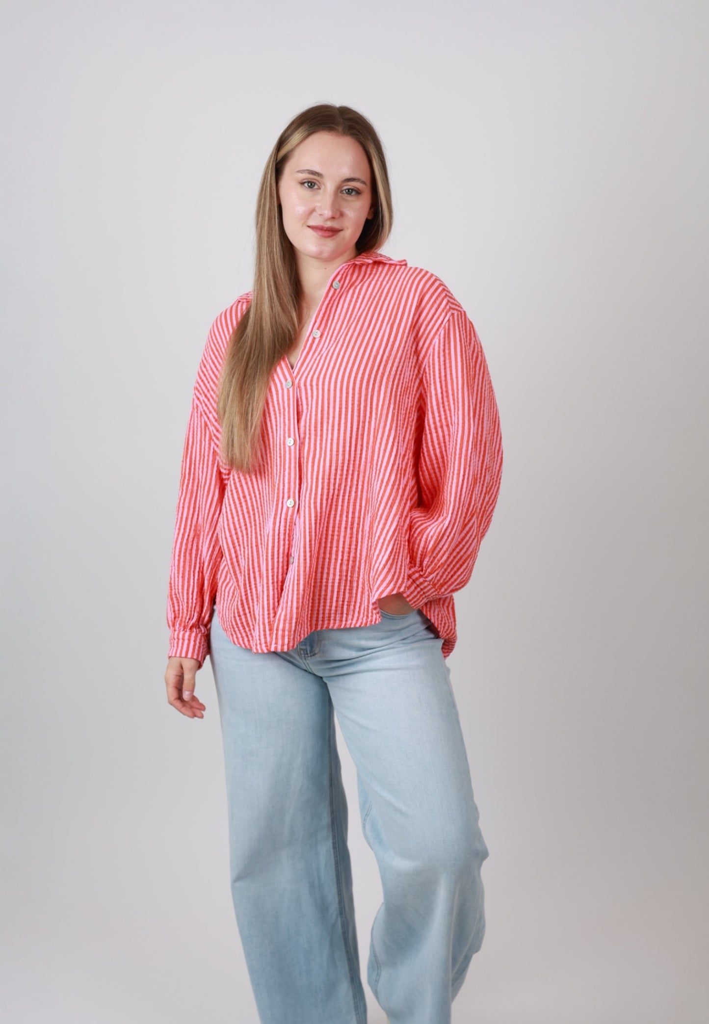 Musselinbluse Stripes - Rosa Orange