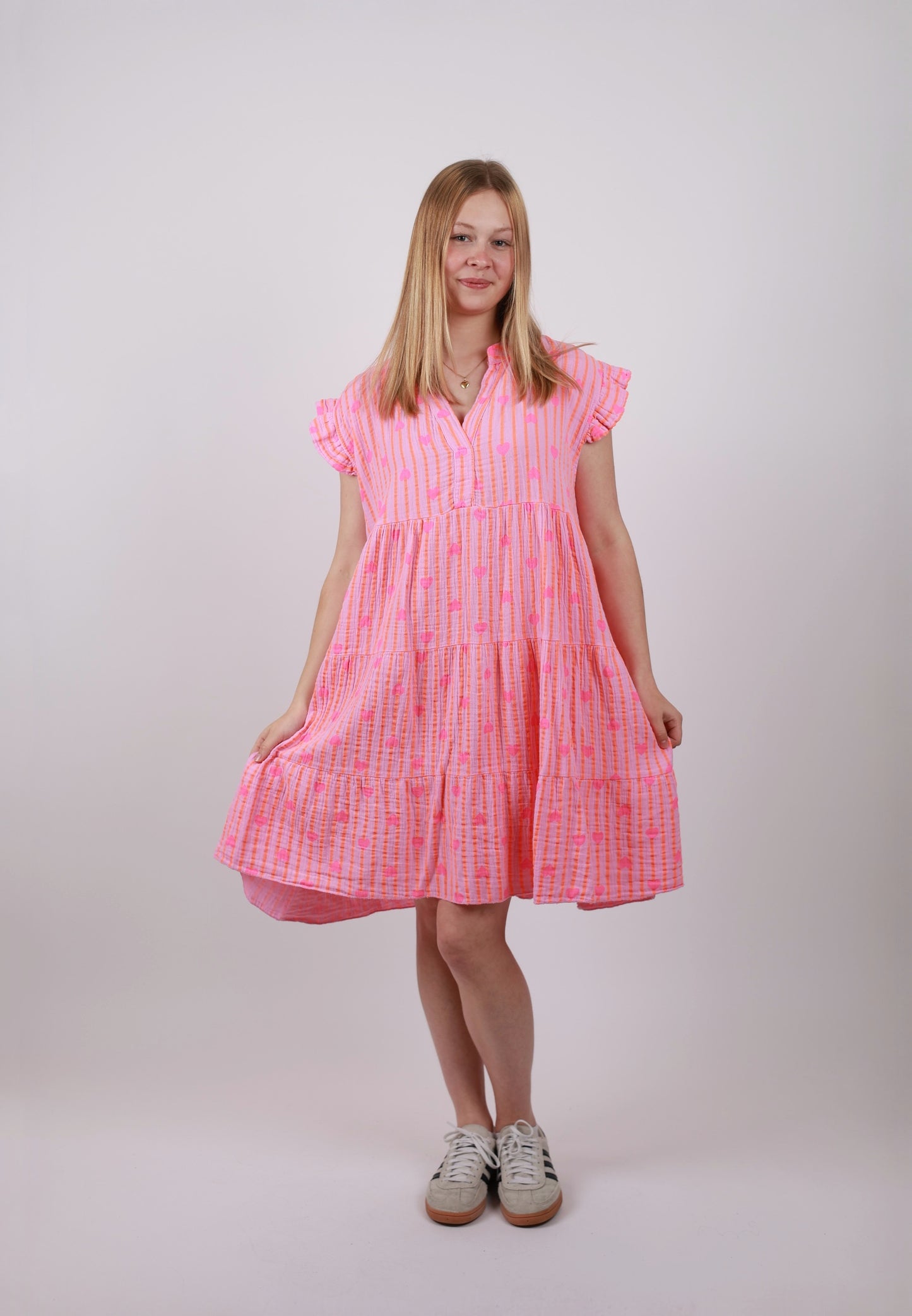 Musselin Kleid rosa HEART ATTACK orange