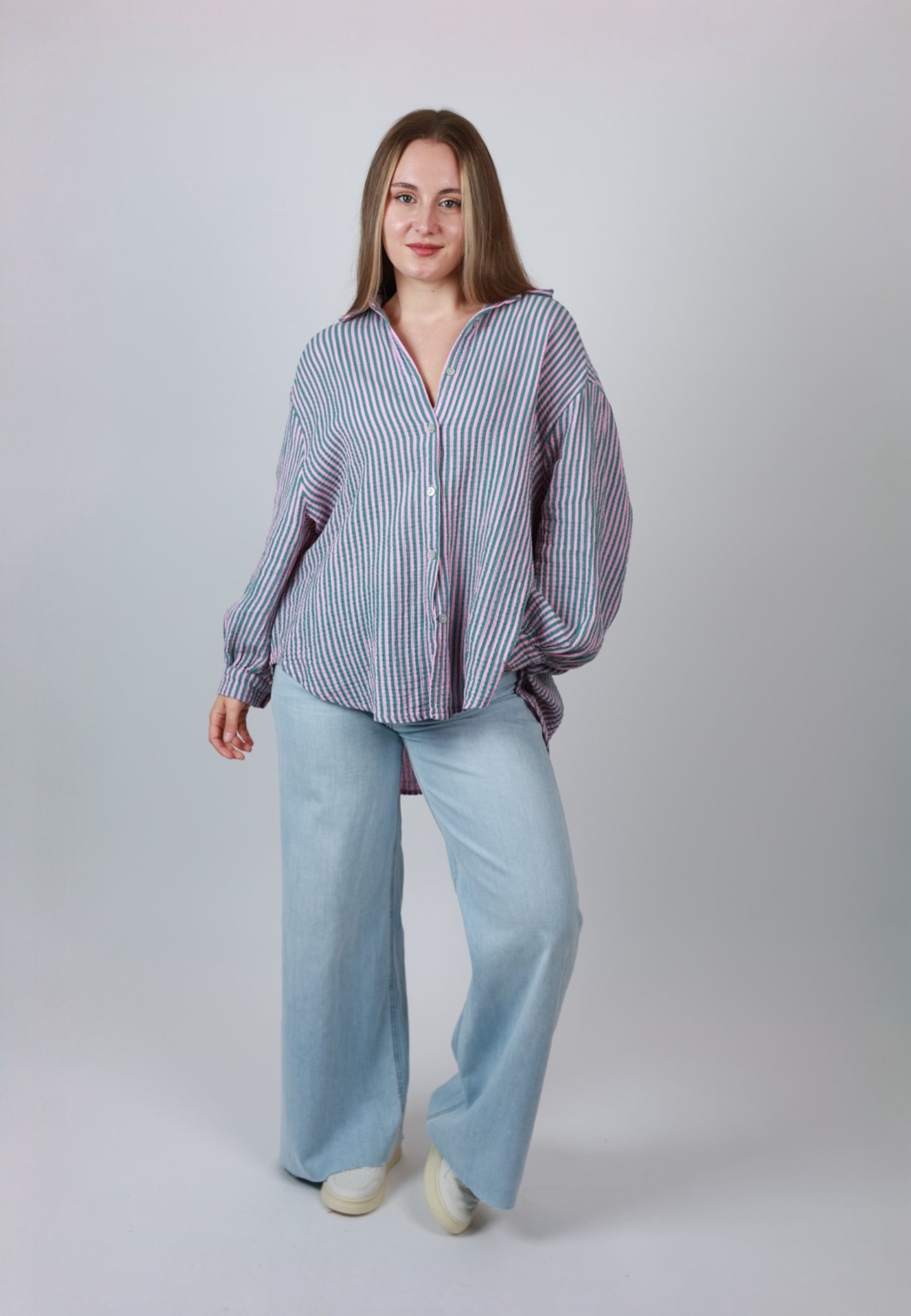 Musselinbluse Stripes - Rosa Grün