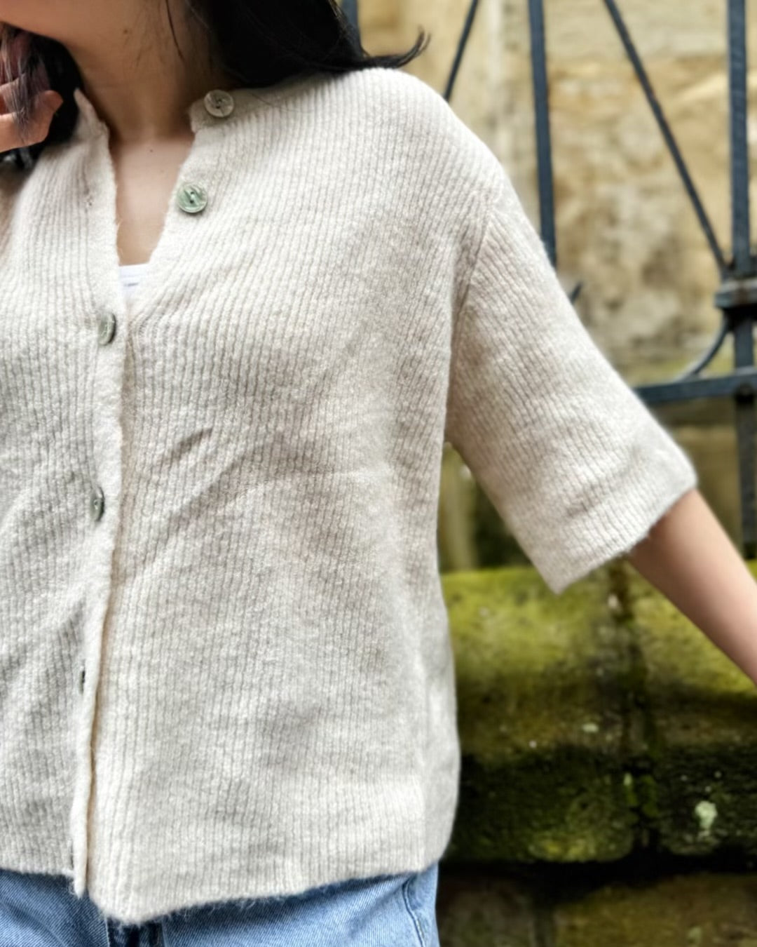Strickjacke Kurzarm Ina - CreamBeige