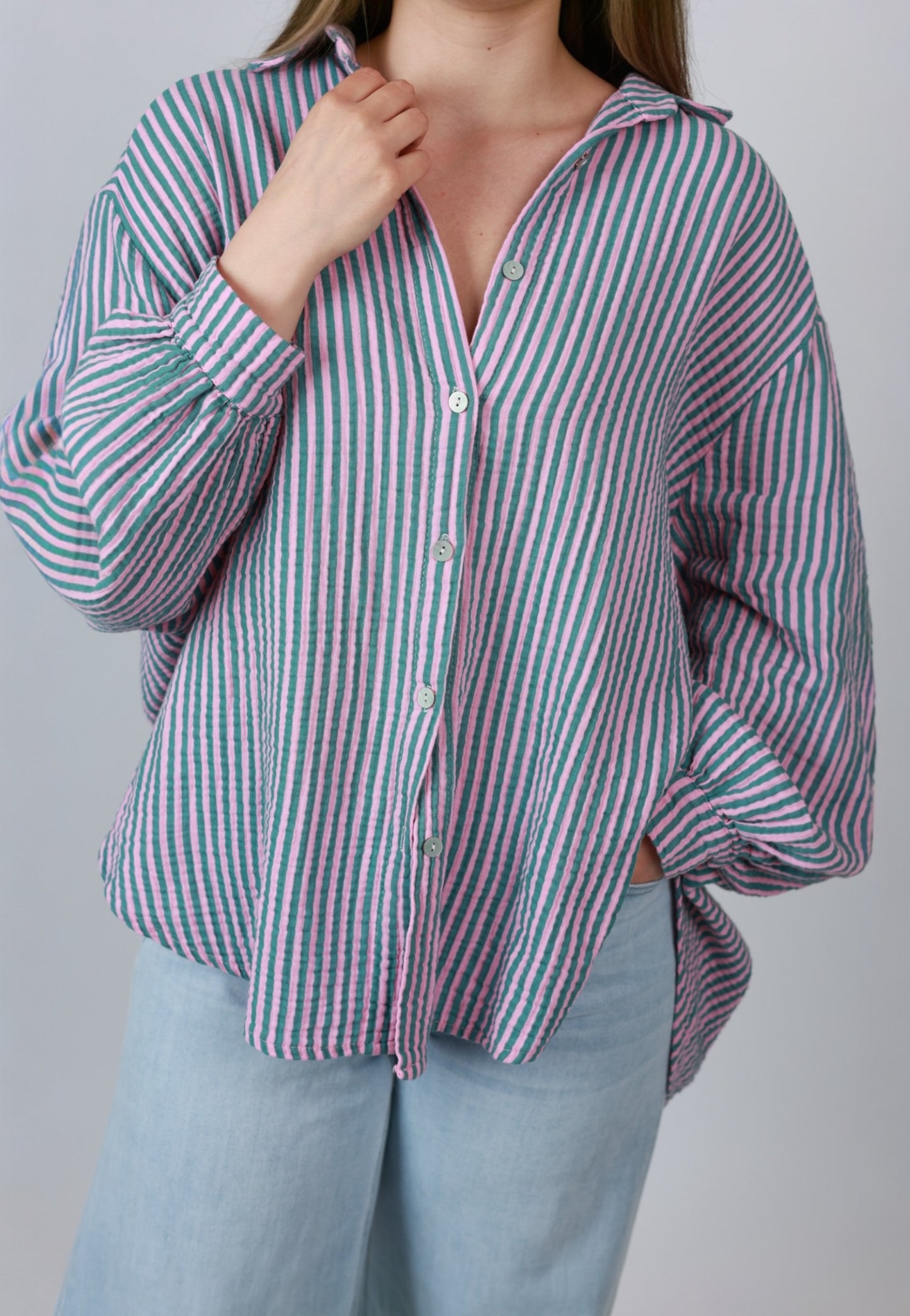 Musselinbluse Stripes - Rosa Grün