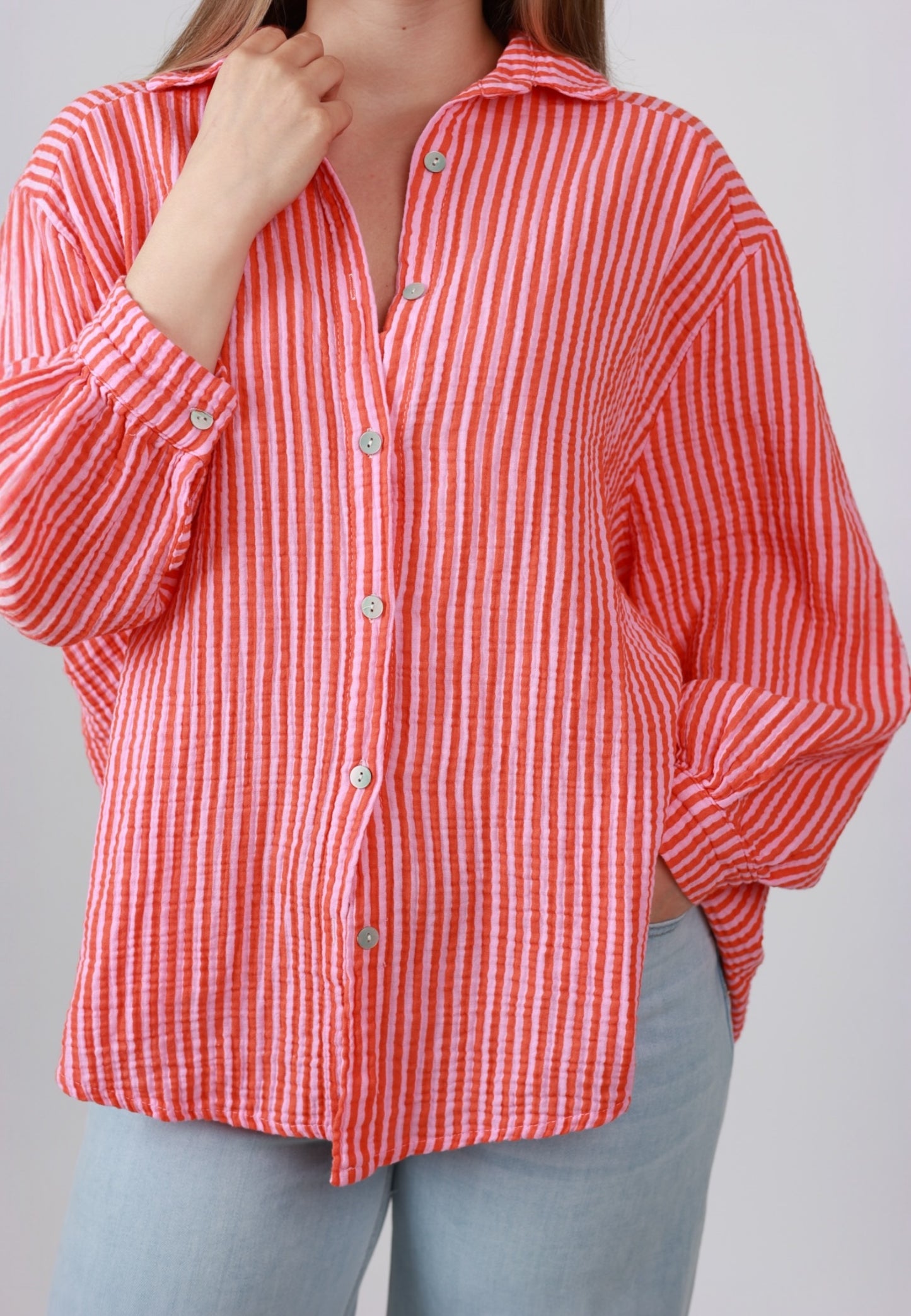 Musselinbluse Stripes - Rosa Orange