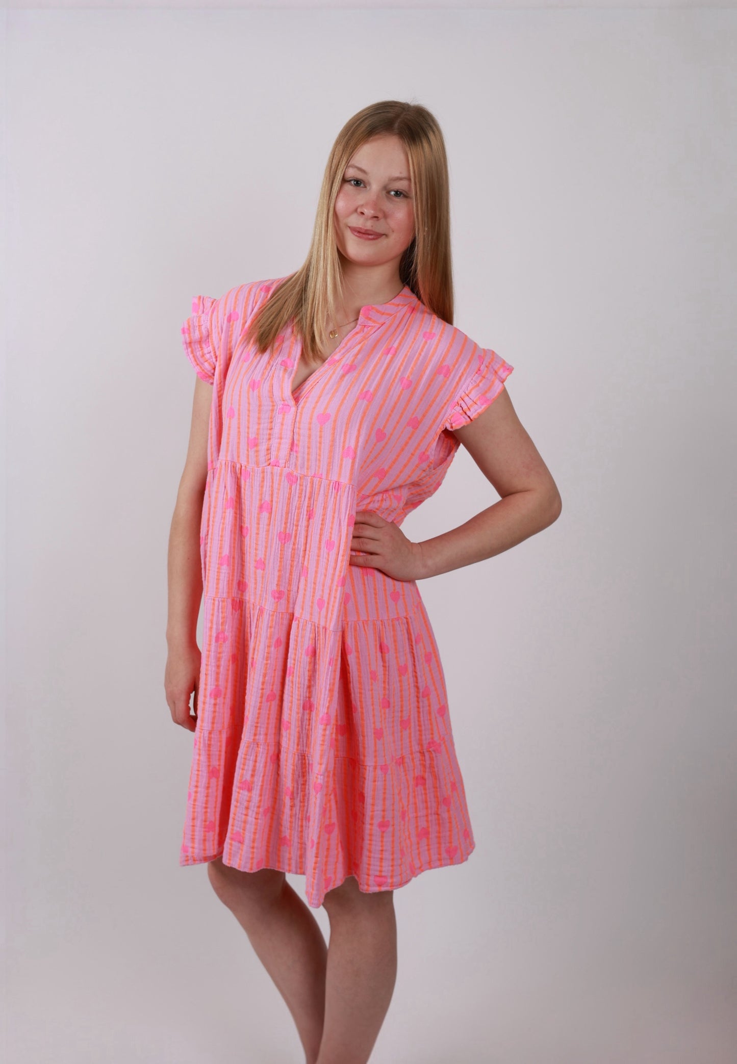 Musselin Kleid rosa HEART ATTACK orange