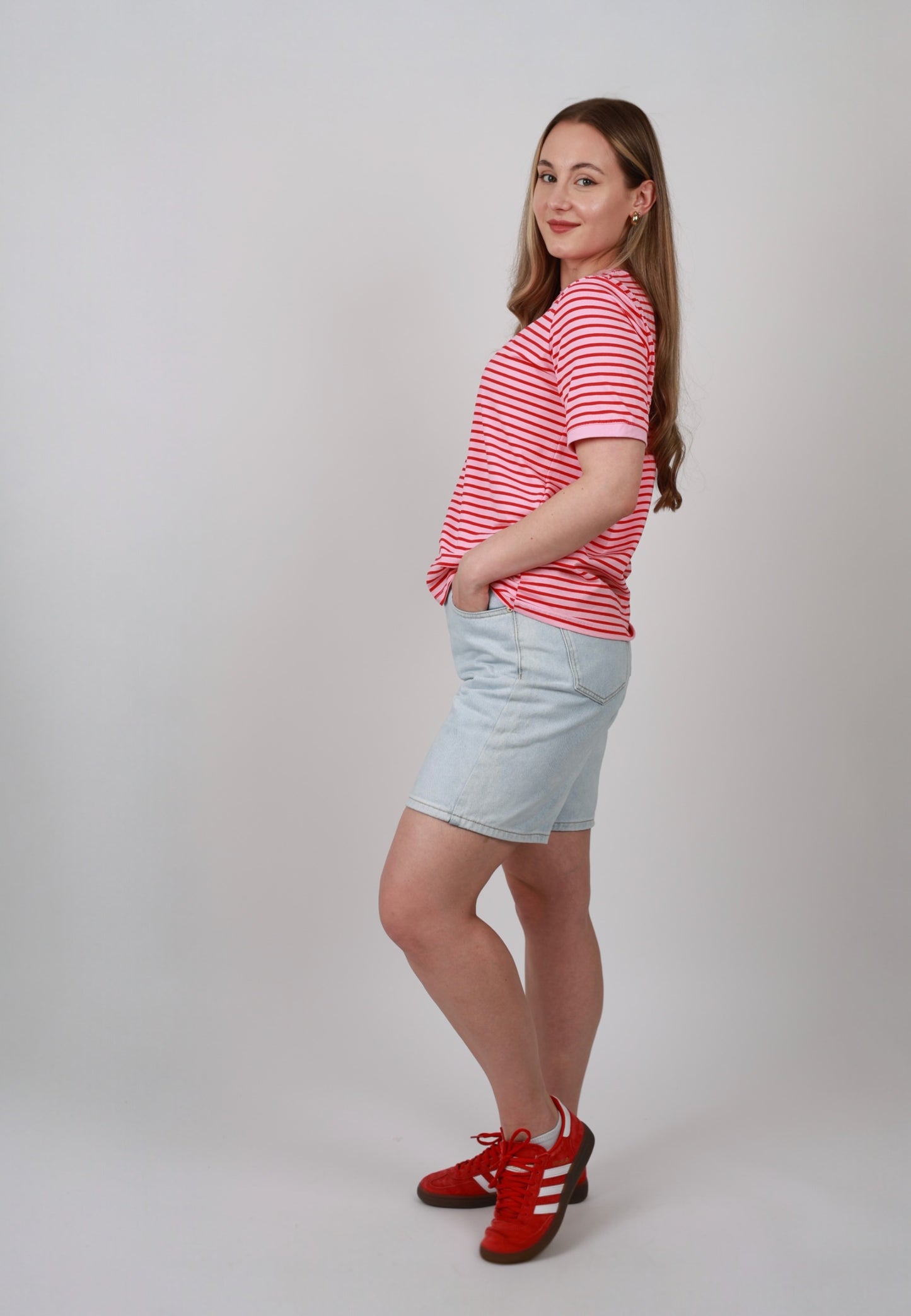 T-Shirt gestreift - Rosa mit Rot