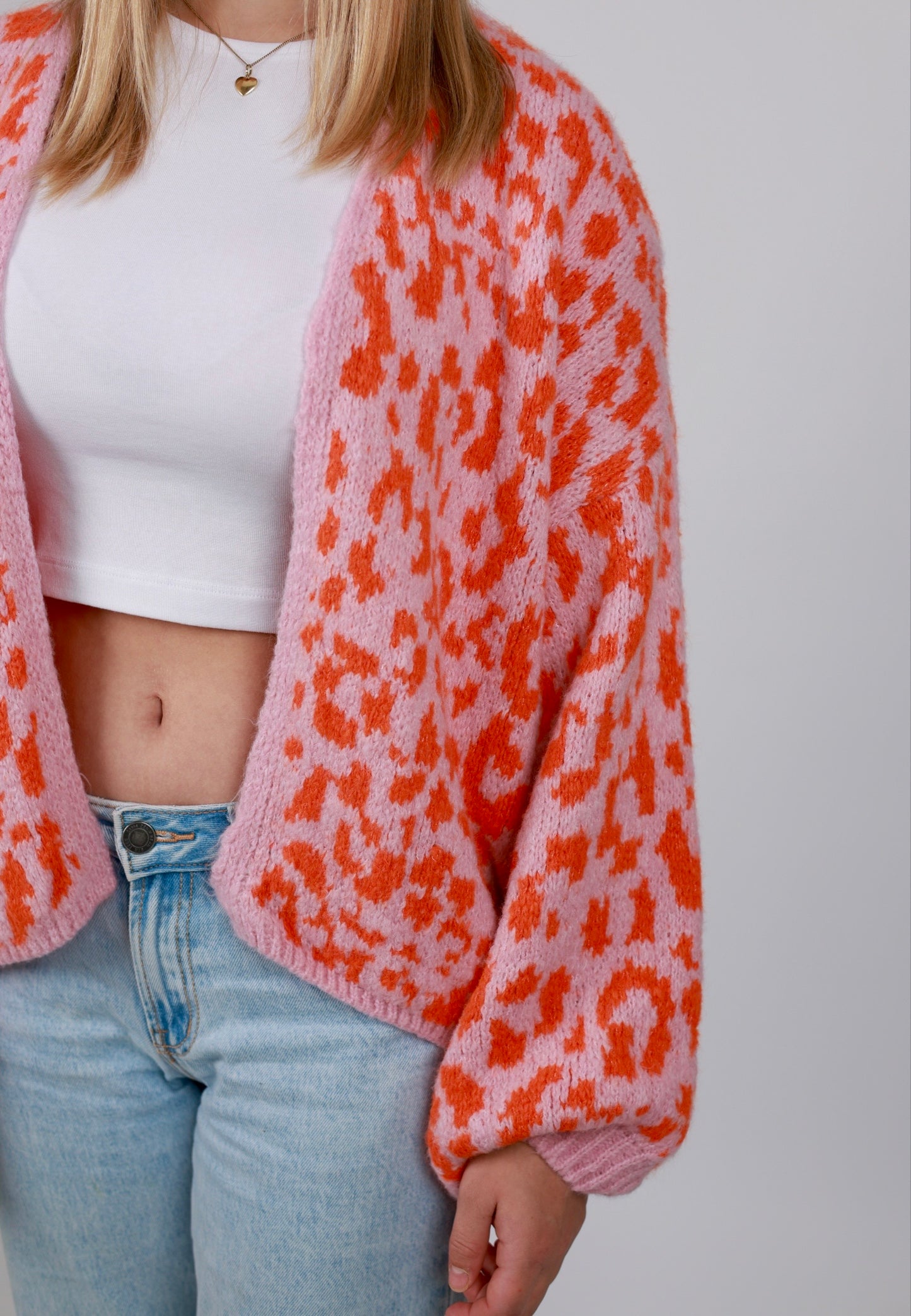 Knit Cardigan Leo - Rosa mit Orange