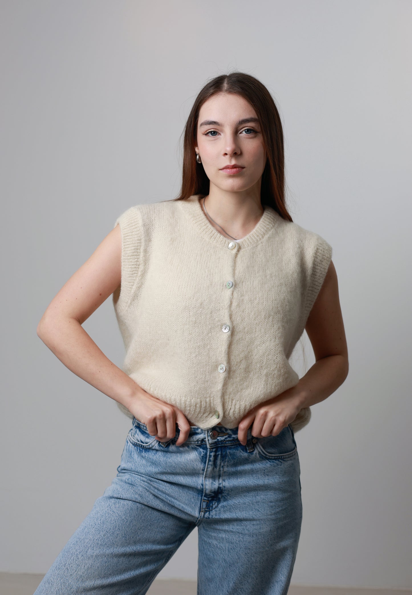 Feinstrick Weste - Cremebeige