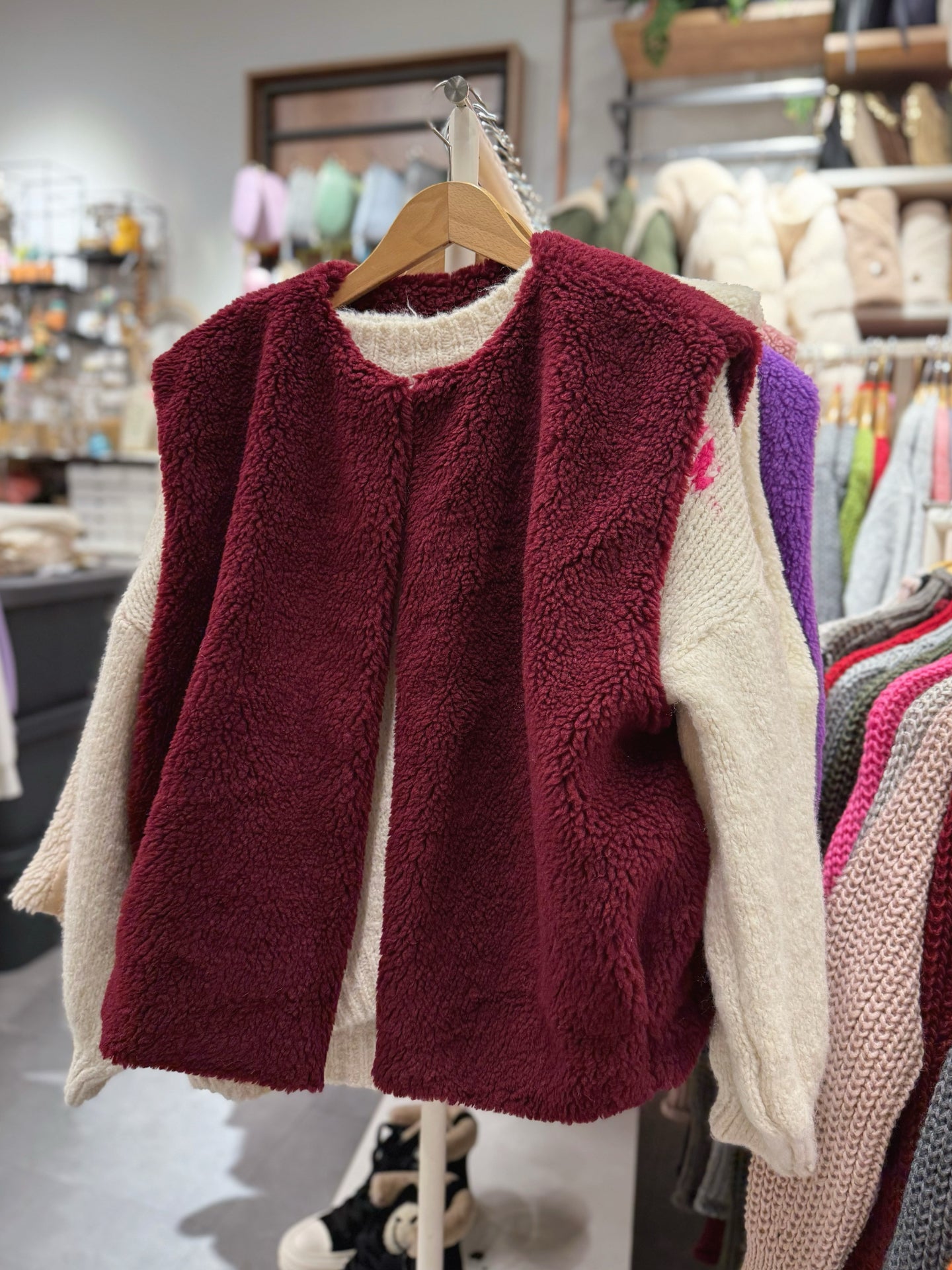 Oversize Teddy Weste - Burgunder
