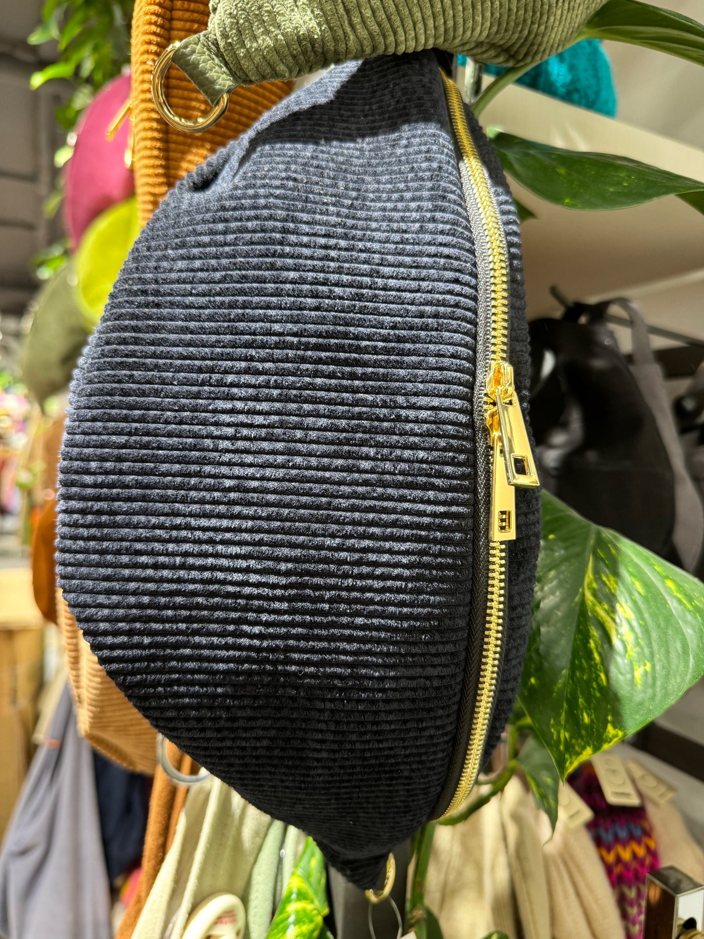 Cord-Samt + Leder Bauchtasche XL – GOLD- VERSCH. FARBEN
