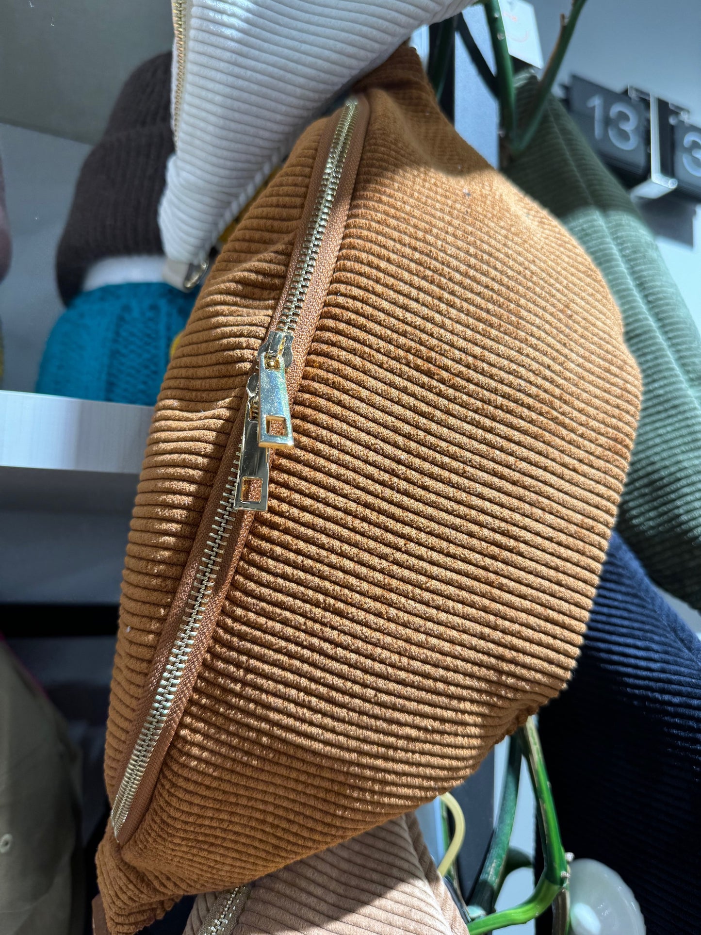 Cord-Samt + Leder Bauchtasche XL – GOLD- VERSCH. FARBEN