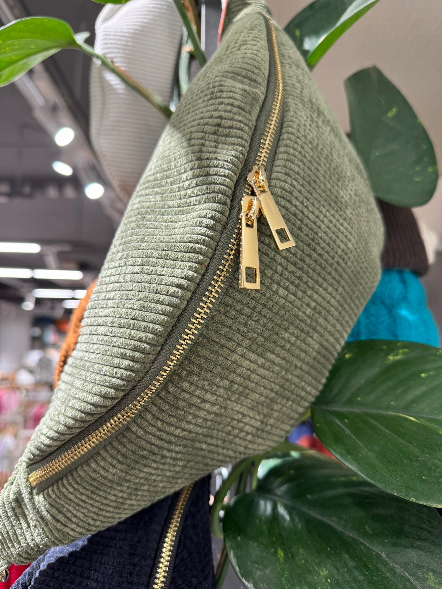 Cord-Samt + Leder Bauchtasche XL – GOLD- VERSCH. FARBEN
