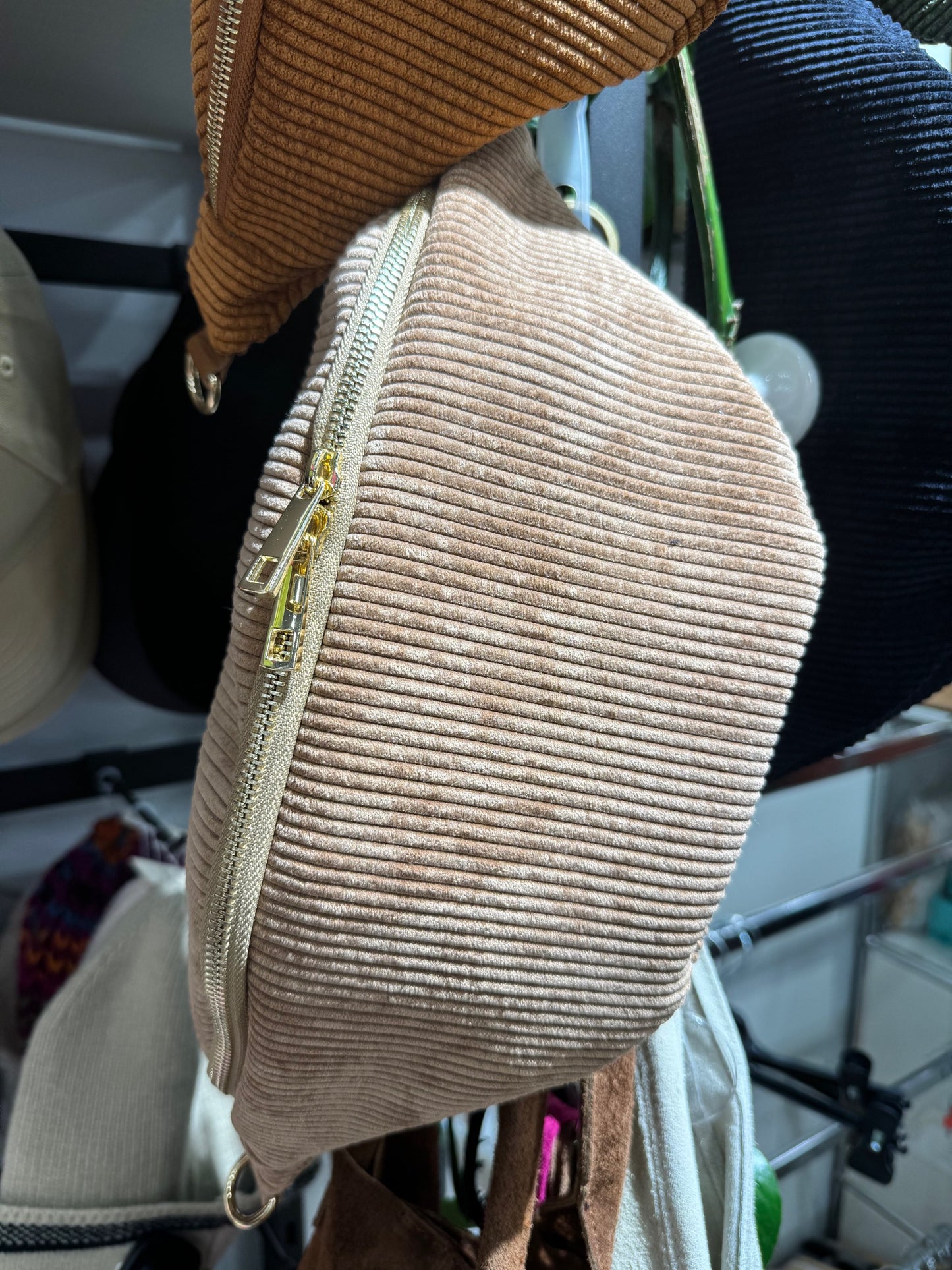 Cord-Samt + Leder Bauchtasche XL – GOLD- VERSCH. FARBEN