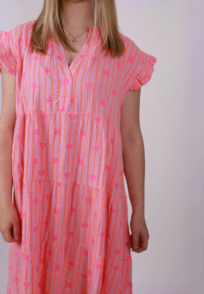Musselin Kleid rosa HEART ATTACK orange