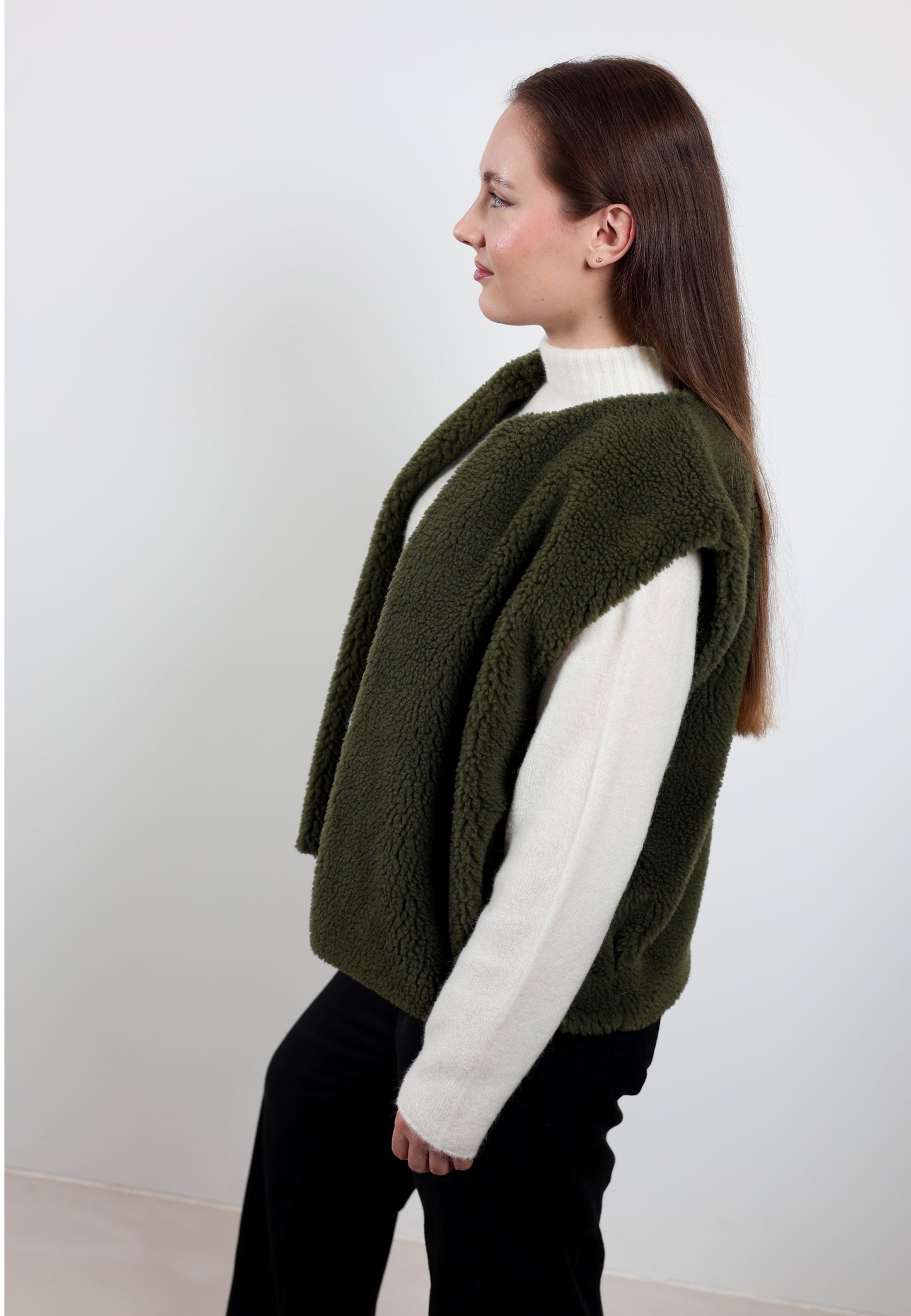 Oversize Teddy Weste - Olive