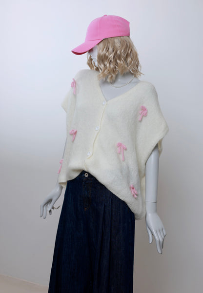 Oversize Pullunder Cardigan mit Schleife - Versch. Farben