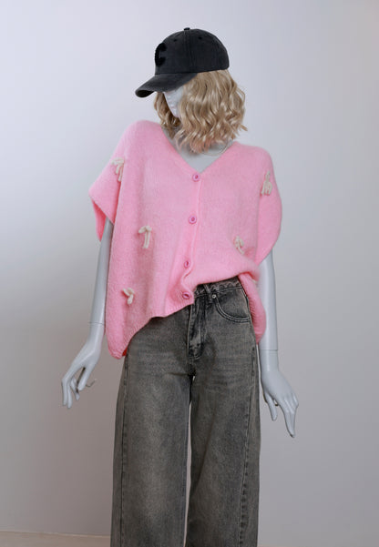 Oversize Pullunder Cardigan mit Schleife - Versch. Farben