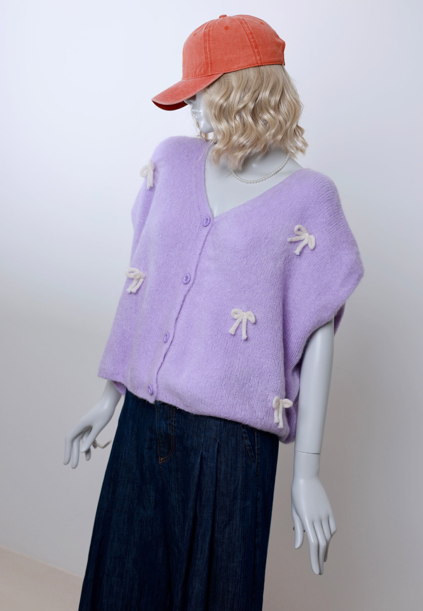 Oversize Pullunder Cardigan mit Schleife - Versch. Farben