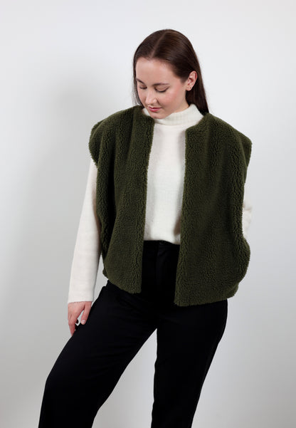 Oversize Teddy Weste - Olive