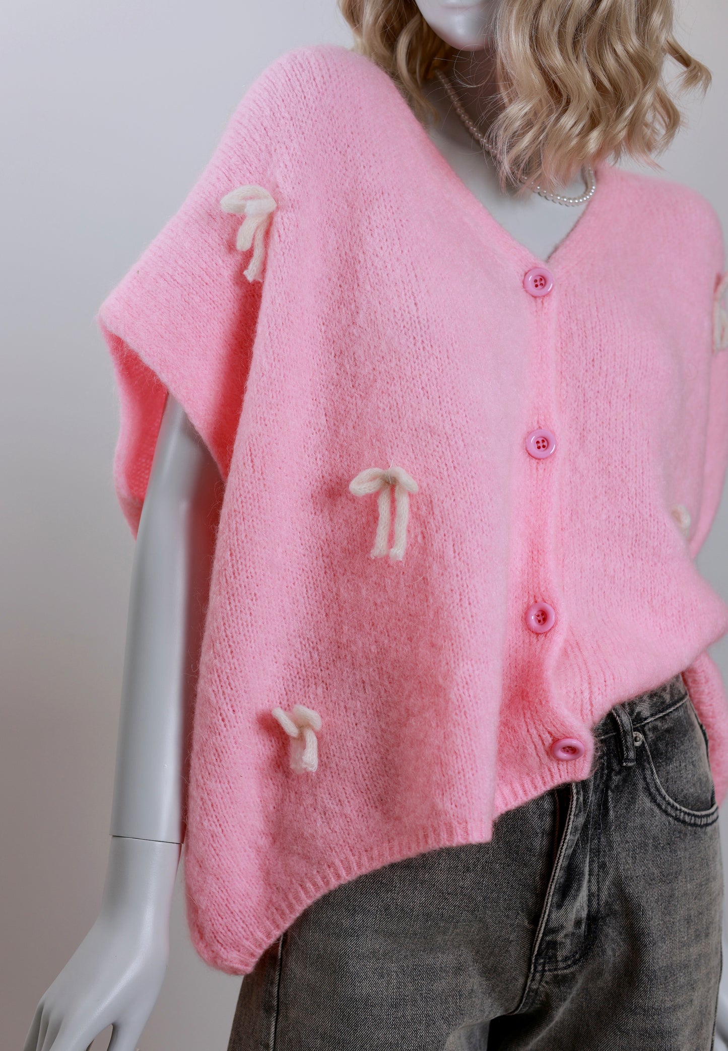 Oversize Pullunder Cardigan mit Schleife - Versch. Farben