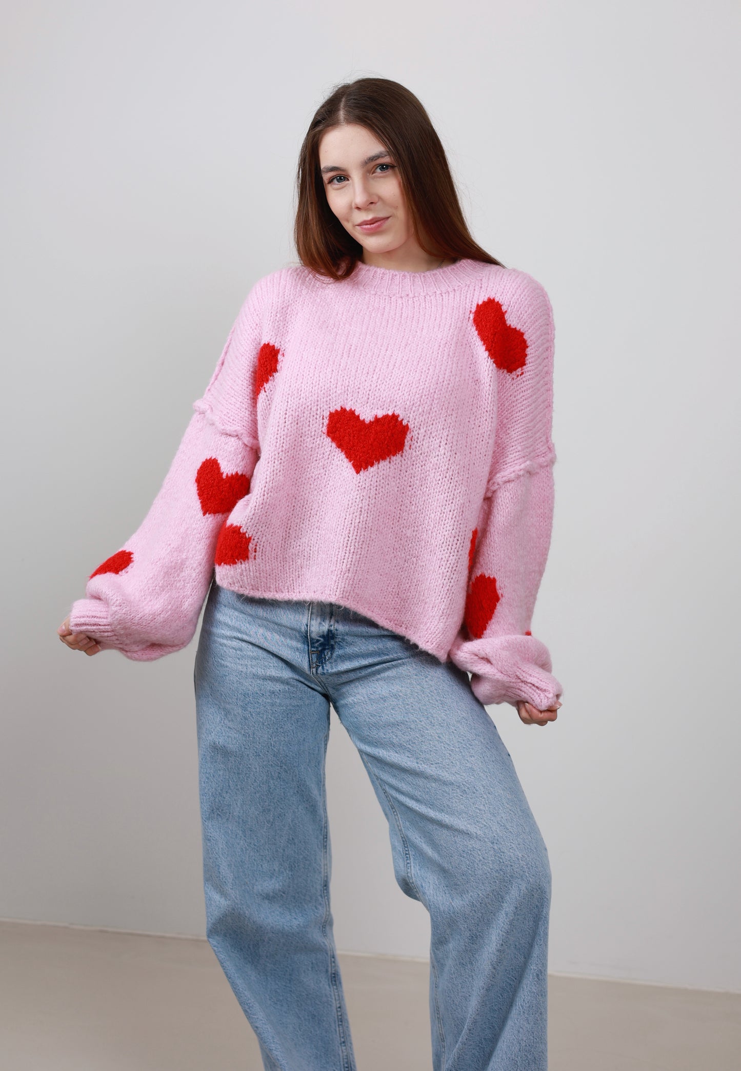 Kuschelweicher Pullover rosa mit roten Herzen-Umtausch nicht möglich❗️