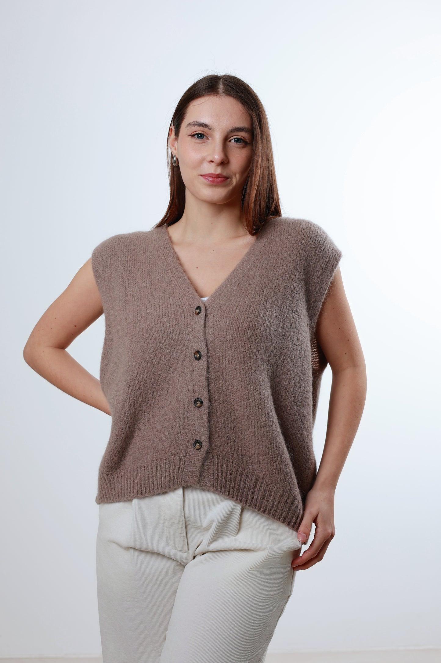 Feinstrick Weste Emilia - Taupe