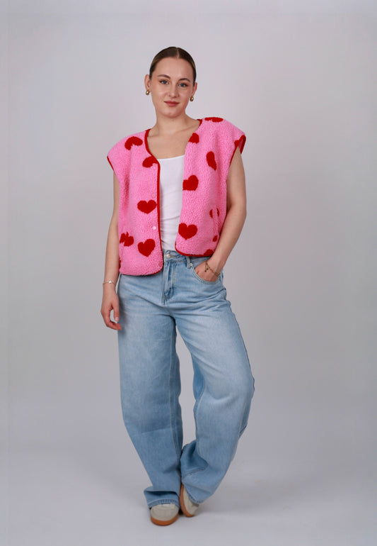 Teddy Weste Heartbeat Pink-Rot