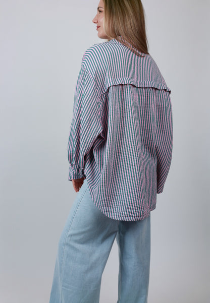 Musselinbluse Stripes - Rosa Grün