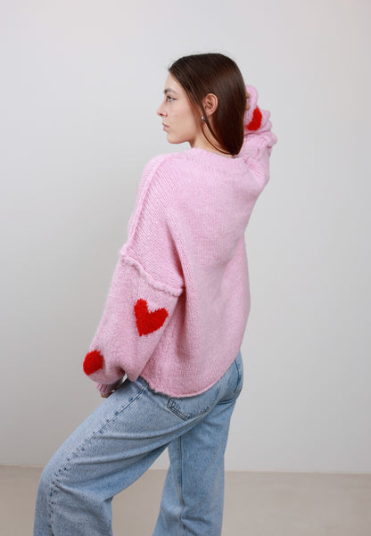 Kuschelweicher Pullover rosa mit roten Herzen-Umtausch nicht möglich❗️