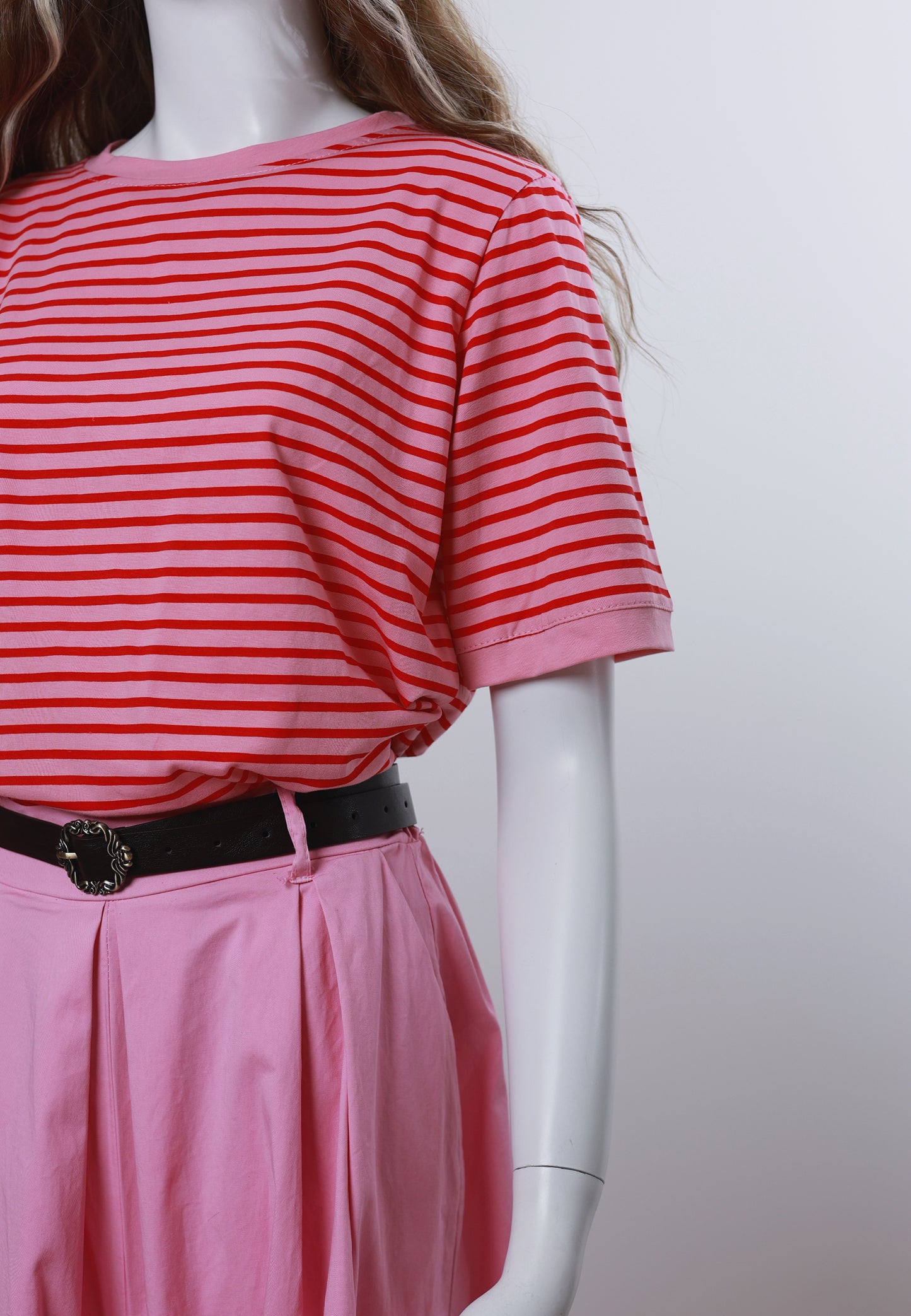 T-Shirt gestreift - Rosa mit Rot