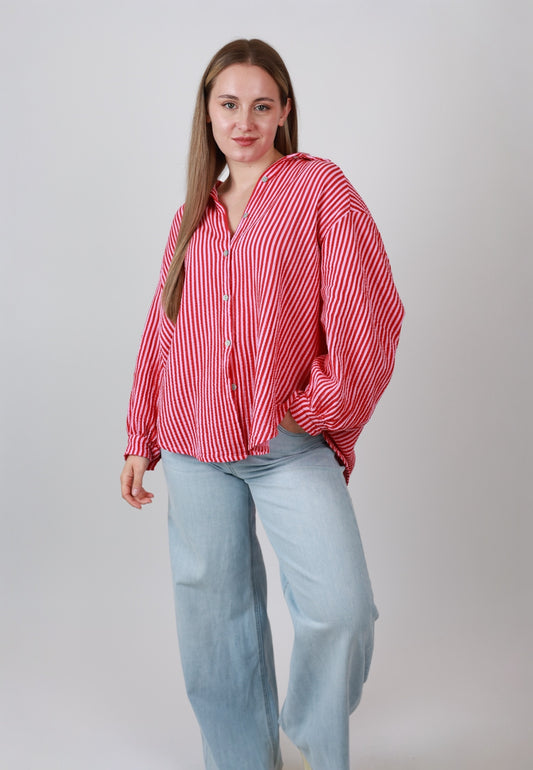 Musselinbluse Stripes - Rosa Rot