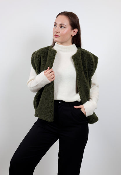 Oversize Teddy Weste - Olive