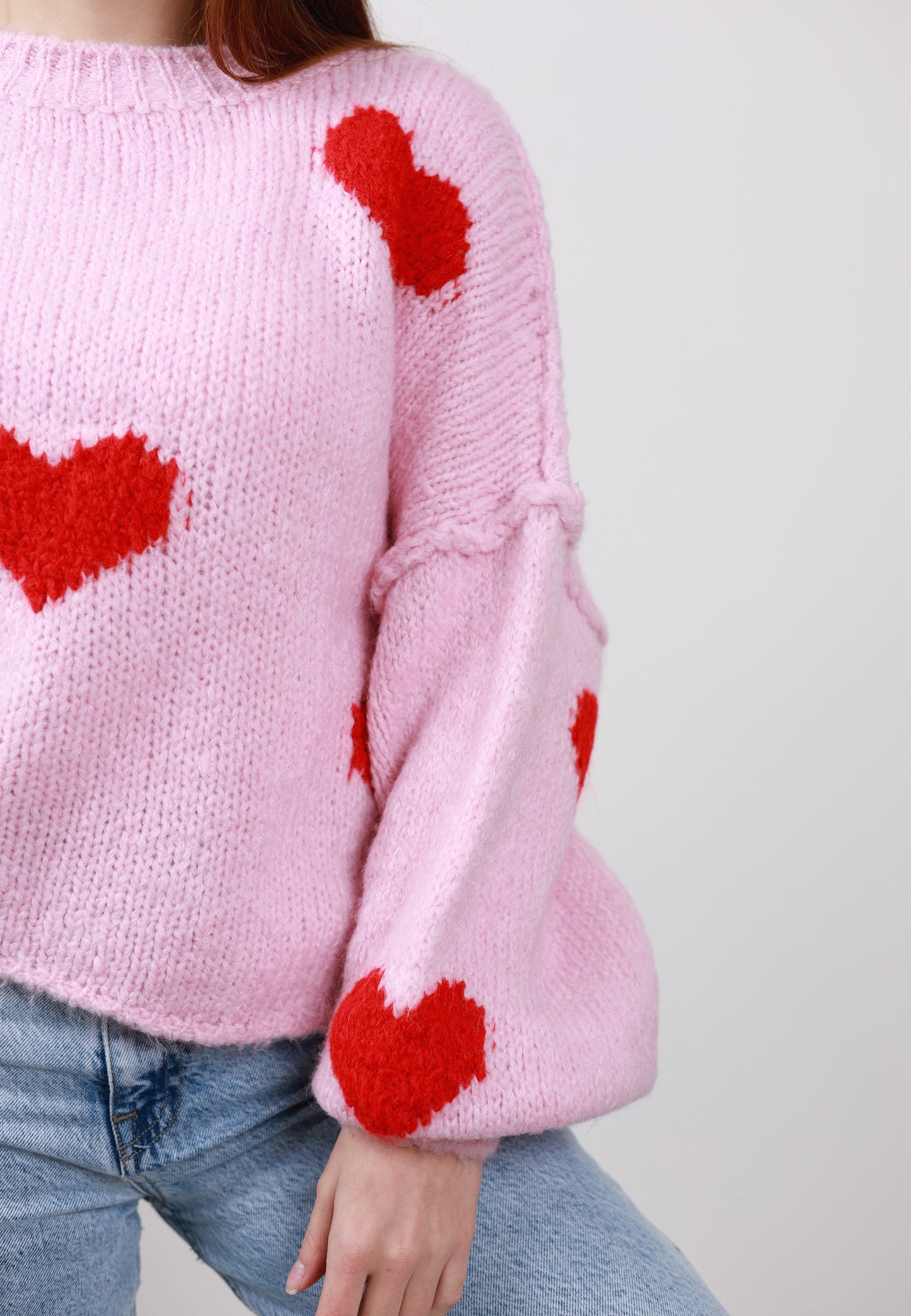 Kuschelweicher Pullover rosa mit roten Herzen-Umtausch nicht möglich❗️