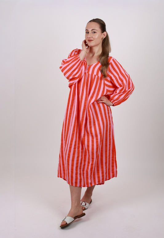 Musselin Maxikleid mit Ballonärmeln Stripes  - 6 Farben