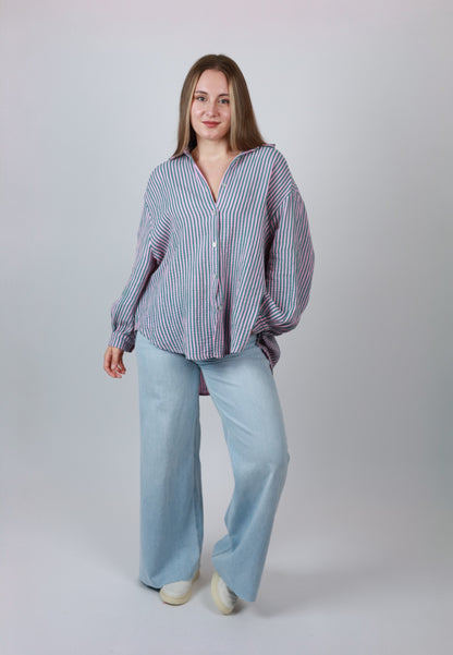 Musselinbluse Stripes - Rosa Grün