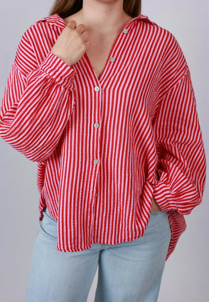 Musselinbluse Stripes - Rosa Rot