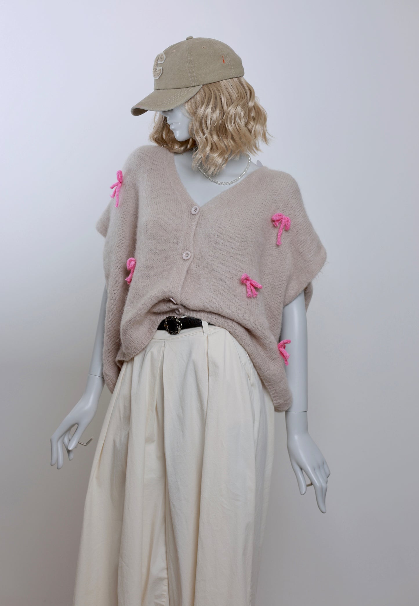 Oversize Pullunder Cardigan mit Schleife - Versch. Farben