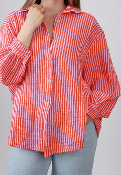 Musselinbluse Stripes - Rosa Orange