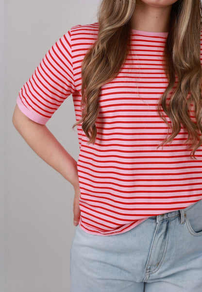T-Shirt gestreift - Rosa mit Rot