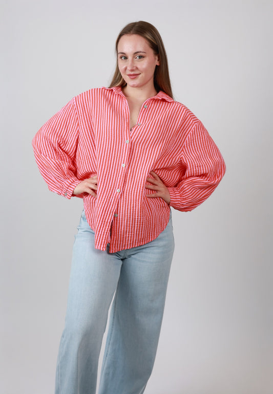 Musselinbluse Stripes - Rosa Orange