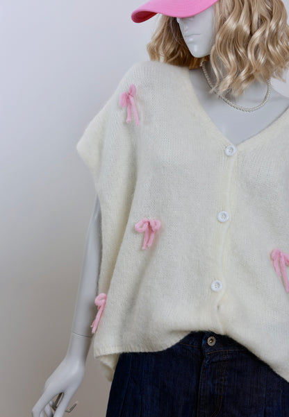 Oversize Pullunder Cardigan mit Schleife - Versch. Farben