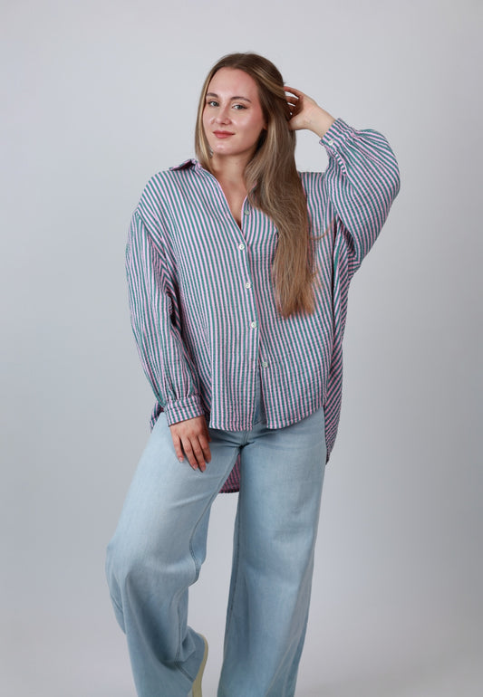 Musselinbluse Stripes - Rosa Grün