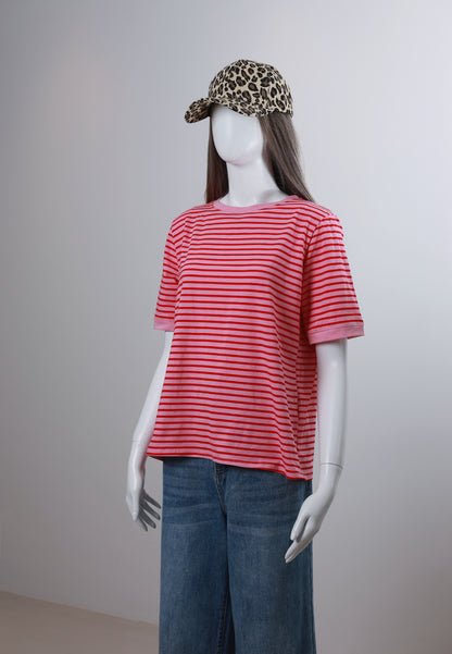 T-Shirt gestreift - Rosa mit Rot