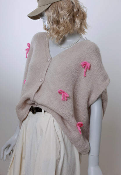 Oversize Pullunder Cardigan mit Schleife - Versch. Farben
